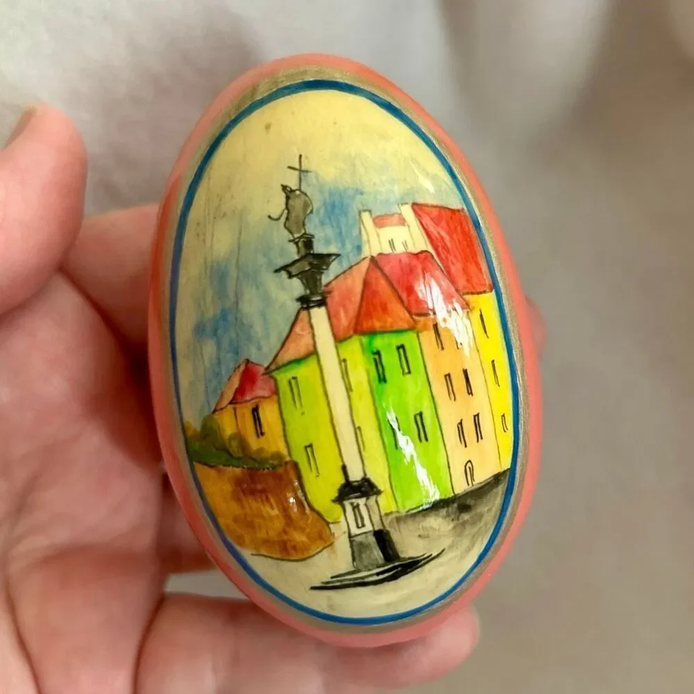 Warsaw Poland Hand Painted Wood Egg Sigismund’s Column Castle Square
